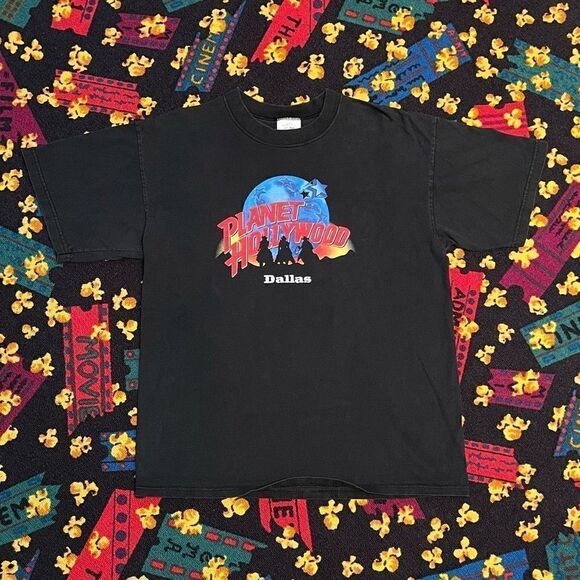 VTG ’91 Planet Hollywood Dallas Black Graphic Tee Shirt / Size L - Picture 1 of 4
